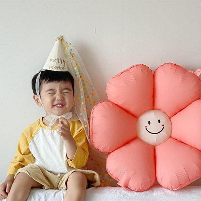 韓國ins笑臉花雛菊大號太陽花鋁膜氣球兒童寶寶1周歲生日派對裝飾半米潮殼直購