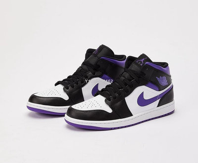 Nike Air Jordan 1 Mid White Black Purple 白黑紫 男款 554724-095