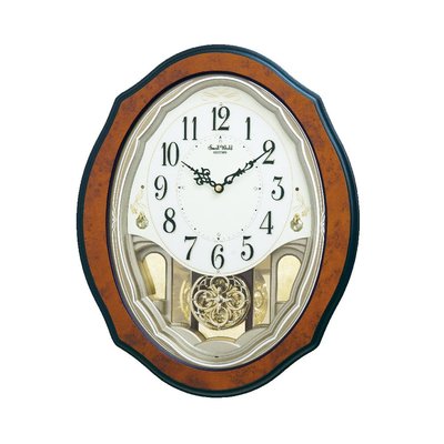 RHYTHM CLOCK 日本麗聲木質外殼古典優雅搖擺立體橢圓形音樂掛鐘 型號：4MJ444WU06【神梭鐘錶】