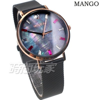 (活動價) MANGO 愛心 MA6770L-BK-H 心鑽 水晶鑽 女錶 防水 珍珠螺貝面盤 藍寶石水晶 IP黑電鍍