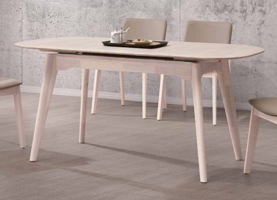 【生活家傢俱】HT-157-1：洗白色伸縮式實木餐桌【台中家具】會議桌 實木桌 工作桌 北歐風 橡膠木