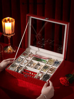 手錶盒高檔鱷魚紋皮手表盒首飾收納盒多功能飾品盒子戒指耳釘珠寶展示盒首飾盒