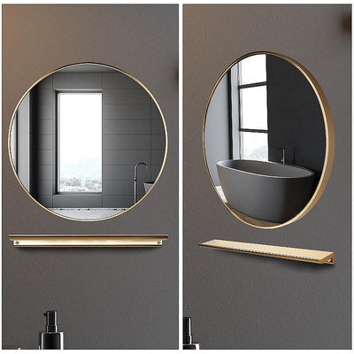 北歐免打孔浴室鏡子衛生間貼墻梳妝鏡廁所自粘化妝鏡壁掛小圓型鏡