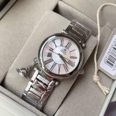 Vivienne Westwood Orb 星球吊墜 珍珠貝母錶盤 銀色不鏽鋼錶帶 羅馬數字 石英 女士手錶 VV006PSLSL