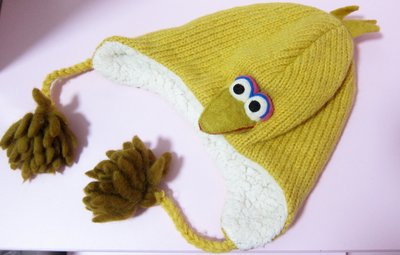 二手轉售-加拿大品牌KnitWits立體芝麻街黃色大鳥兒童手工羊毛帽毛線帽毛帽(M/L碼)/Sesame Street