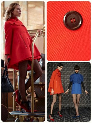 Louis Vuitton LV 1950s 橘紅色 公主袖 披肩 斗篷 大衣 外套 38