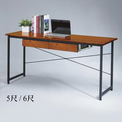 【在地人傢俱】22 歡樂購-簡易工業風實木5尺黑鐵腳二抽書桌/電腦桌 KH272-11