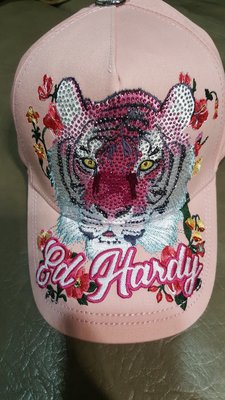 Ed hardy  全新真品 粉紅色水鑽刺繡 棒球帽