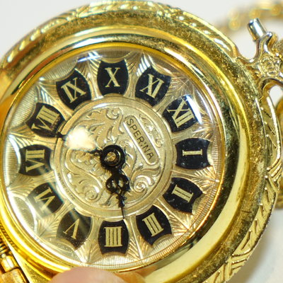 早期 / 瑞士 🇨🇭 SPERINA 鍍金前後蓋機械懷錶 / 庫存新錶