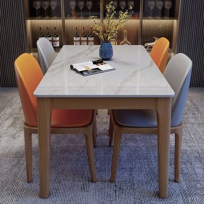 下殺 現代簡約巖板餐桌家用小戶型長方形吃飯桌輕奢實木西餐桌椅組合*熱賣