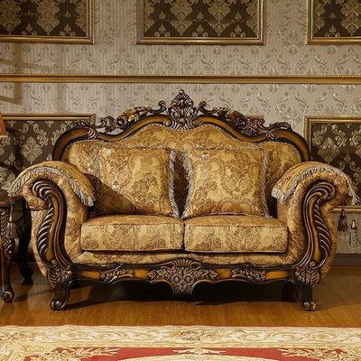 【熱賣精選】歐式布藝沙發123組合 美式新古典客廳實木復古雕花可拆洗布藝沙發