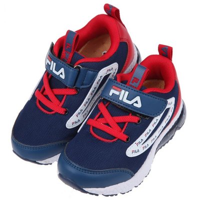 童鞋(16~22公分)FILA康特杯系列藍紅色兒童氣墊運動慢跑鞋P1N24VB