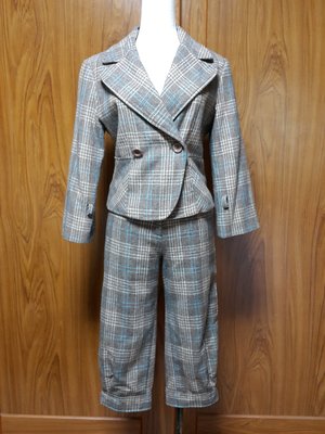 (R211)專櫃 JoJoba 灰色格紋羊毛五分褲套裝  ~牧牧小舖~優質二手衣~