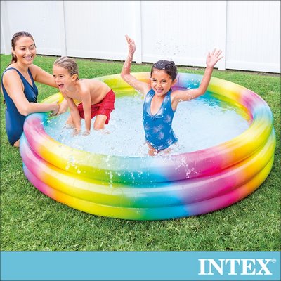 【INTEX】漸層彩虹圓形充氣泳池168x38cm(581L)-適2歲以上 15120490(58449)