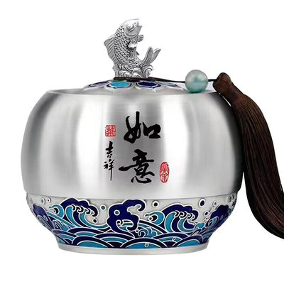 如意純錫茶葉罐琺瑯彩密封罐中式家用錫罐白茶綠茶茶葉盒定制logo