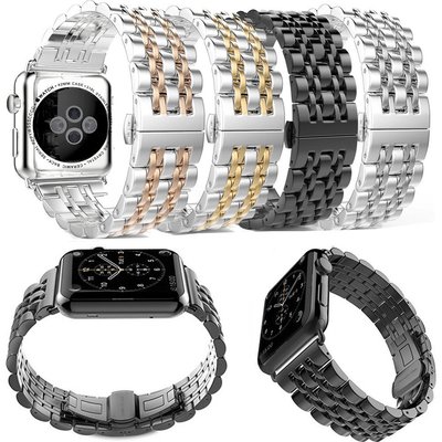 gaming微小配件-適用蘋果手錶iwatch 8代7代不銹鋼七珠金屬錶帶 apple watch 4/5/6/7/8代SE 七珠不銹鋼錶帶-gm