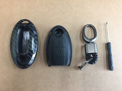 日產 All New LIVINA 專用 三鍵式 I-Key  鑰匙遙控器 雙層保護殼 裝飾殼(卡夢水轉印)