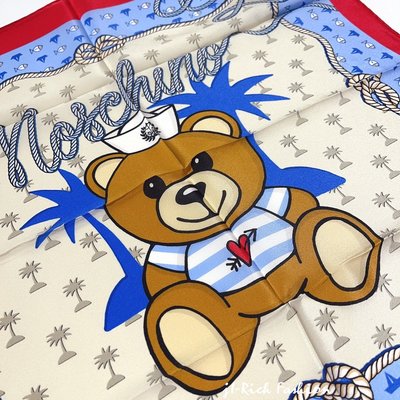 就愛精品店❤️   MOSCHINO 藍色可愛水手泰迪熊印花方形絲巾 (50X50)