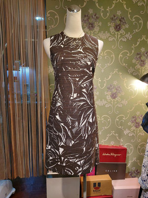 晶采臻品:Tory Burch真品~棕色花紋設計棉麻編織洋裝~特價2580