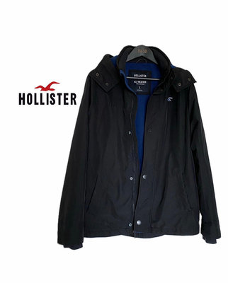 二手 Hollister 正品 男  約7成新 防風外套 連帽外套  保暖外套 內裏絨  黑 尺寸L