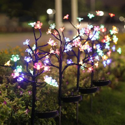 太陽能仿真櫻花樹 戶外四彩變色庭院裝飾地插燈 LED草坪圣誕燈