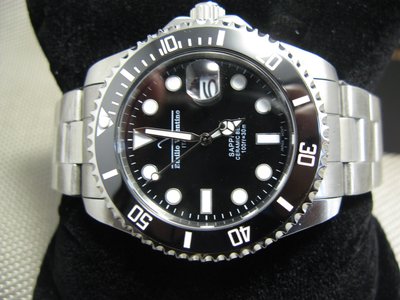 Valentino Coupeau 范倫鐵諾 黑水鬼大錶徑陶瓷框100米水晶防刮鏡面石英鋼帶腕錶型號:SM21702SS