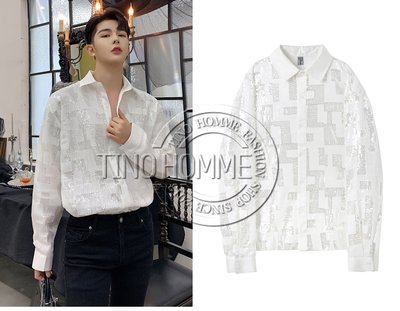 《TINO HOMME》2019春夏新款日韓版不規則剪裁OVERSIZE宮廷風亮片拼接寬鬆襯衫