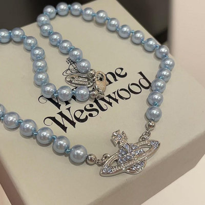 英國知名設計師品牌Vivienne Westwood土星藍色串珠短項鍊  頸鍊 代購