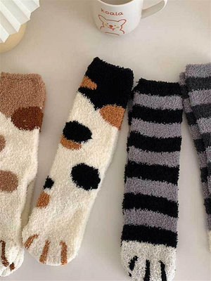 襪子女冬季加絨加厚珊瑚絨襪子可愛日系居家地板襪睡覺毛茸茸襪子