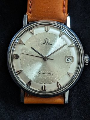 OMEGA停產1969年代罕見海馬（原色雙色面盤立體蒼蠅字時標）手動上鍊機械錶