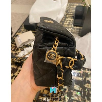 【二手】現貨 Chanel Hobo Bag AS2479 2021春夏 盒子包 手提包 黑色 粉色 羊皮 金鏈
