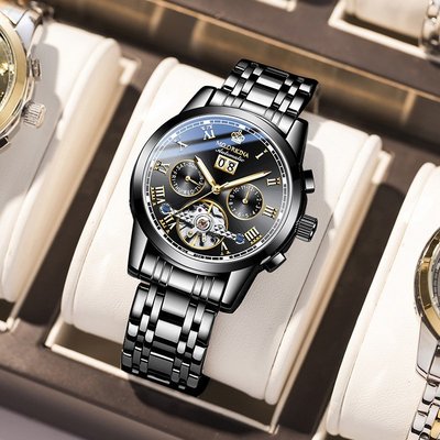 熱銷 手錶腕錶網紅同款歐綺娜手錶男士時尚腕錶商務多功能鏤空陀飛輪機芯機械錶