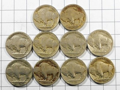 RR671 美國1920年代 FIVE CENTS印地安納背野牛5美分硬幣 共10枚壹標