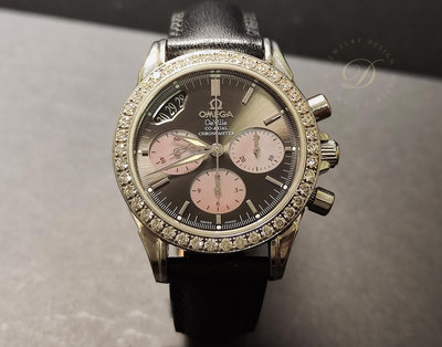 【低調的奢華】OMEGA 碟飛系列 De Ville 原鑲鑽錶 自動上鍊 錶徑35mm 粉色面殼面盤~原廠盒裝