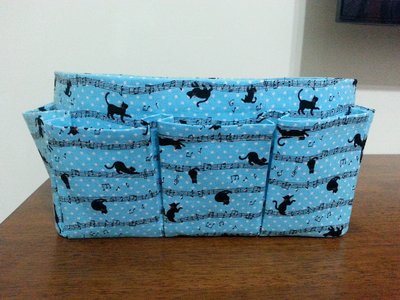 【小茉莉】中型L號袋中袋-束口+中間拉鍊暗袋(25x10cm)→包包收納/分隔袋→貓咪彈音符-水藍