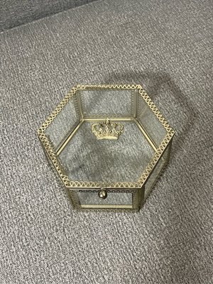 皇冠玻璃盒 金屬玻璃盒 水晶消磁盒 五角 皇冠 玻璃盒 收納盒 飾品盒 五角玻璃盒 碎石 消磁