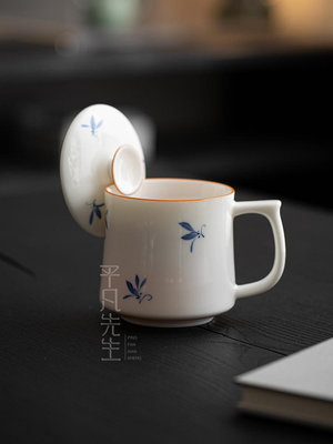 羊脂玉瓷陶瓷茶杯個人專用辦公室馬克杯帶蓋德化白瓷水杯家【潤虎百貨】