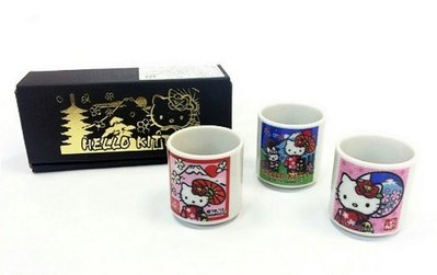 【噗嘟小舖】現貨 日本正版 日本製 Hello kitty 陶瓷杯三入組 禮盒 小款 凱蒂貓 酒杯 富士山 櫻花 和服