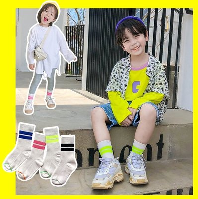 【小阿霏】兒童短襪 女童男童亮色雙槓運動型棉襪 個性潮襪子PA320