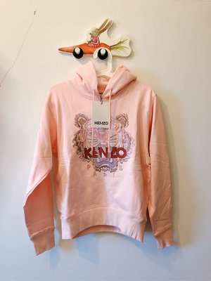 （已售）全新✨專櫃正品KENZO 女款粉色棉質虎頭經典款圖案長袖大學T恤/帽T