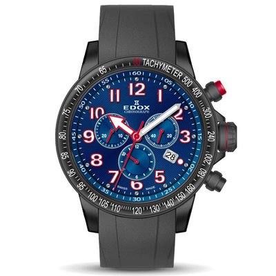 現貨 可自取 EDOX 10229 37NRCA BRB 手錶 44mm 瑞士依度錶 三眼計時 藍面盤 黑膠錶帶 男錶
