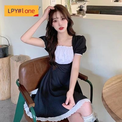 公主風小黑裙女修身拼接法式洋裝【LPY#lone】