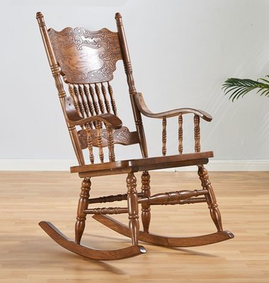 克莉絲汀原木工房 英式鄉村古典柚木色100%全橡木搖椅休閒椅躺椅美式特價