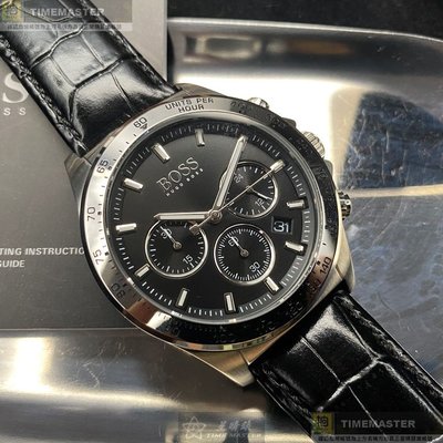 BOSS手錶,編號HB1513752,42mm銀錶殼,深黑色錶帶款