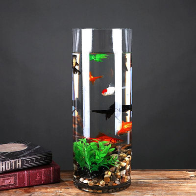 創意加厚直筒玻璃魚缸圓柱形大號客廳辦公室金魚缸透明烏龜缸水培