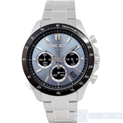 SEIKO精工 SBTR027手錶 日本限定款 黑框寶石藍面 三眼計時 日期 鋼帶 男錶【錶飾精品】