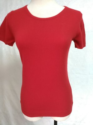 全新~專櫃品牌 UNIQLO 100%cashmere 喀什米爾 羊絨 紅色 超柔軟短袖 毛衣 ~M碼~E238