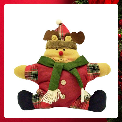 『心可樂活』聖誕格紋五角星抱枕靠枕-綠圍巾麋鹿-交換禮物 #YS-XDS020019