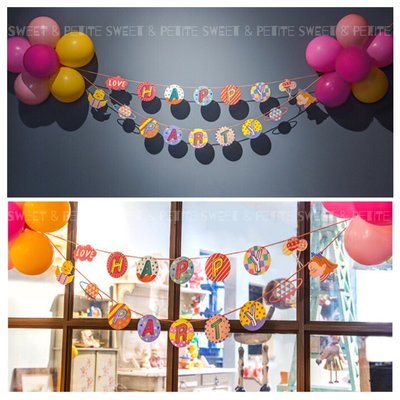 促銷PR359❤花朵氣球彩色掛旗套裝組合包❤派對款 生日快樂 寶寶周歲慶生派對道具party 兒童生日裝飾不織布佈置