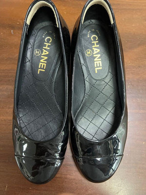 Chanel 漆皮 黑色 休閒跟鞋 35 1/2